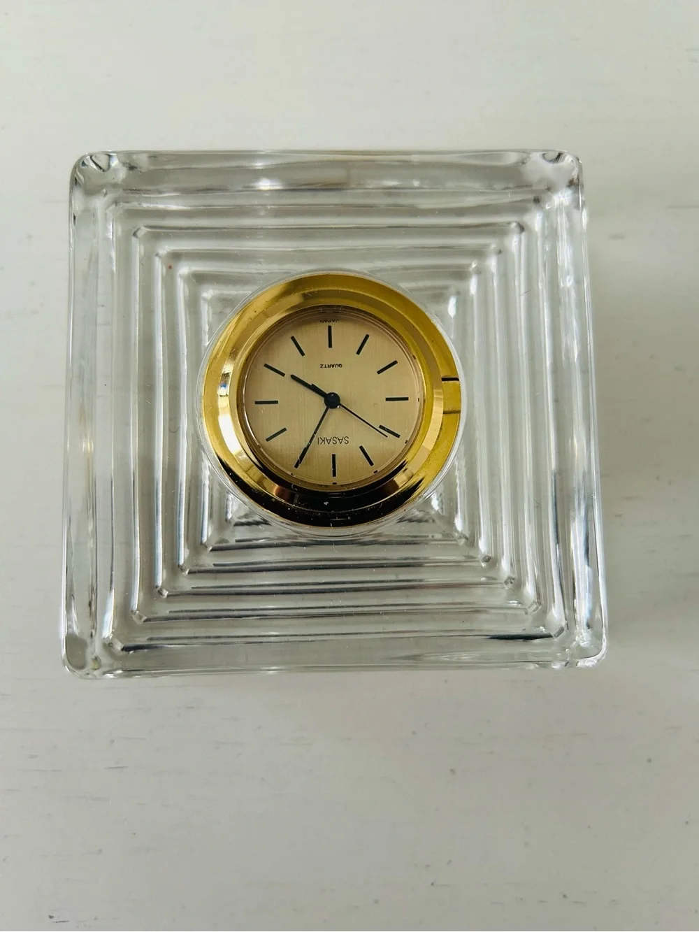 Sasaki Clear Crystal Clock with Gold Dial